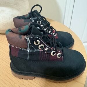 Kids Timberland Black and Red Plaid Boots